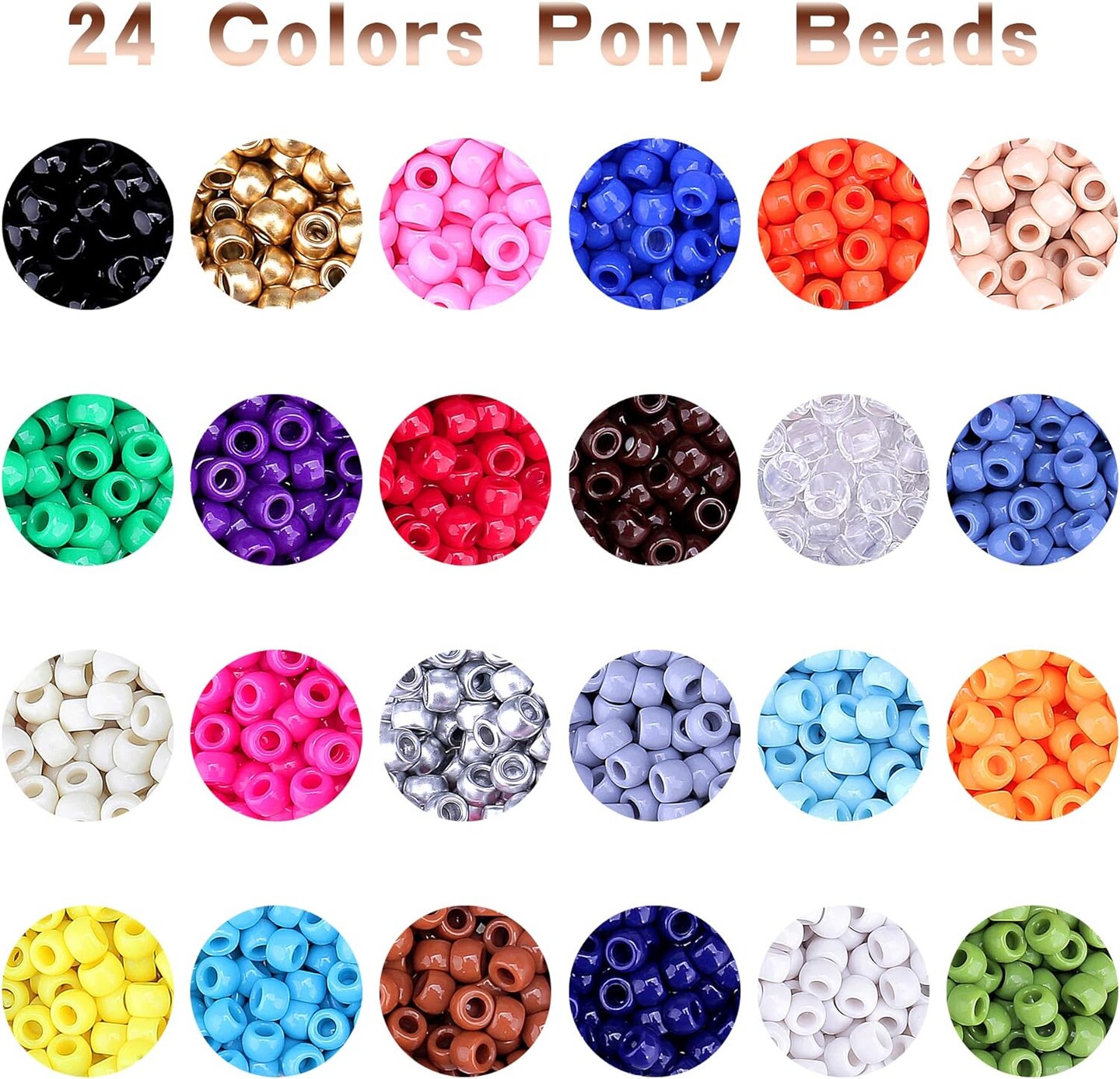 Pony Beads Jewelry Making Kit, 9mm Pony Beads Rainbow Opaque Beads Small Loose Spacer Beads for Friendship Bracelet Jewelry Necklace Making Crafts for Independence Day Gift (24colors)