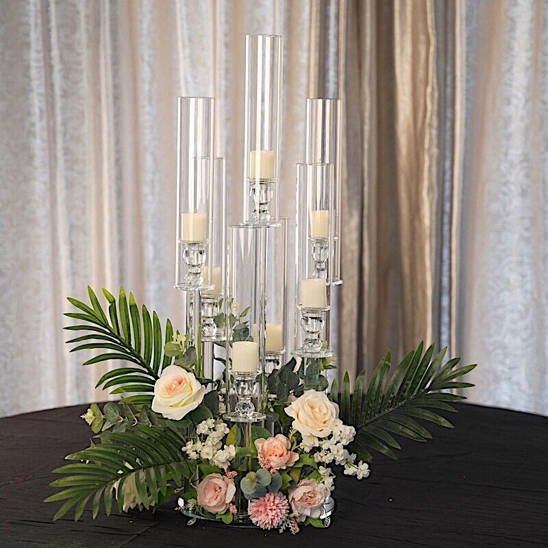 33&#x22; CLEAR 7 Arm Crystal Glass Candelabra VOTIVE CANDLE HOLDER