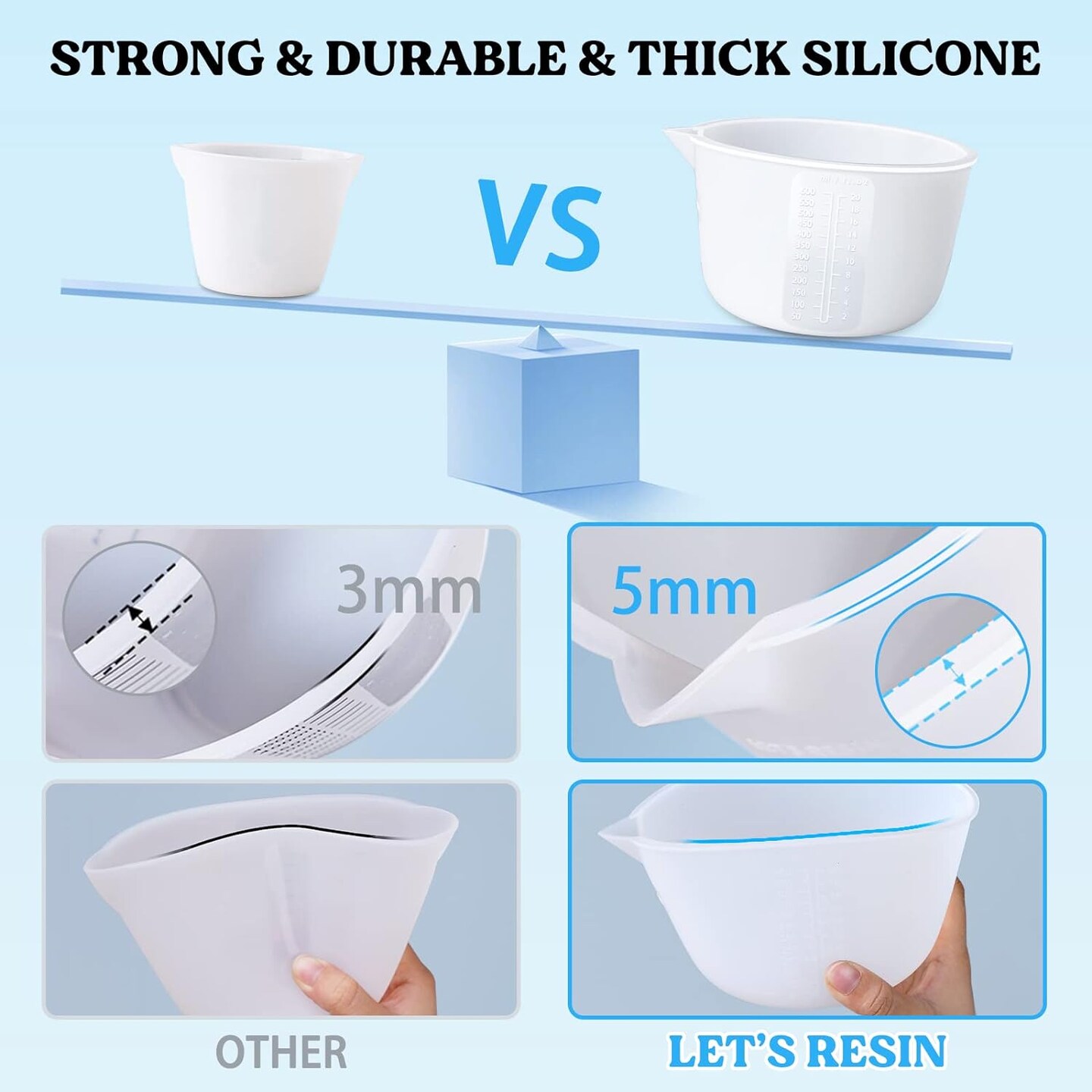 Silicone Measuring Cups,Resin Supplies with 600ml/20oz&100ml Thickening&Polishing Resin Mixing Cups,Easy to Clean,Silicone Stir Sticks,Silicone Cups for Epoxy Resin Mixing