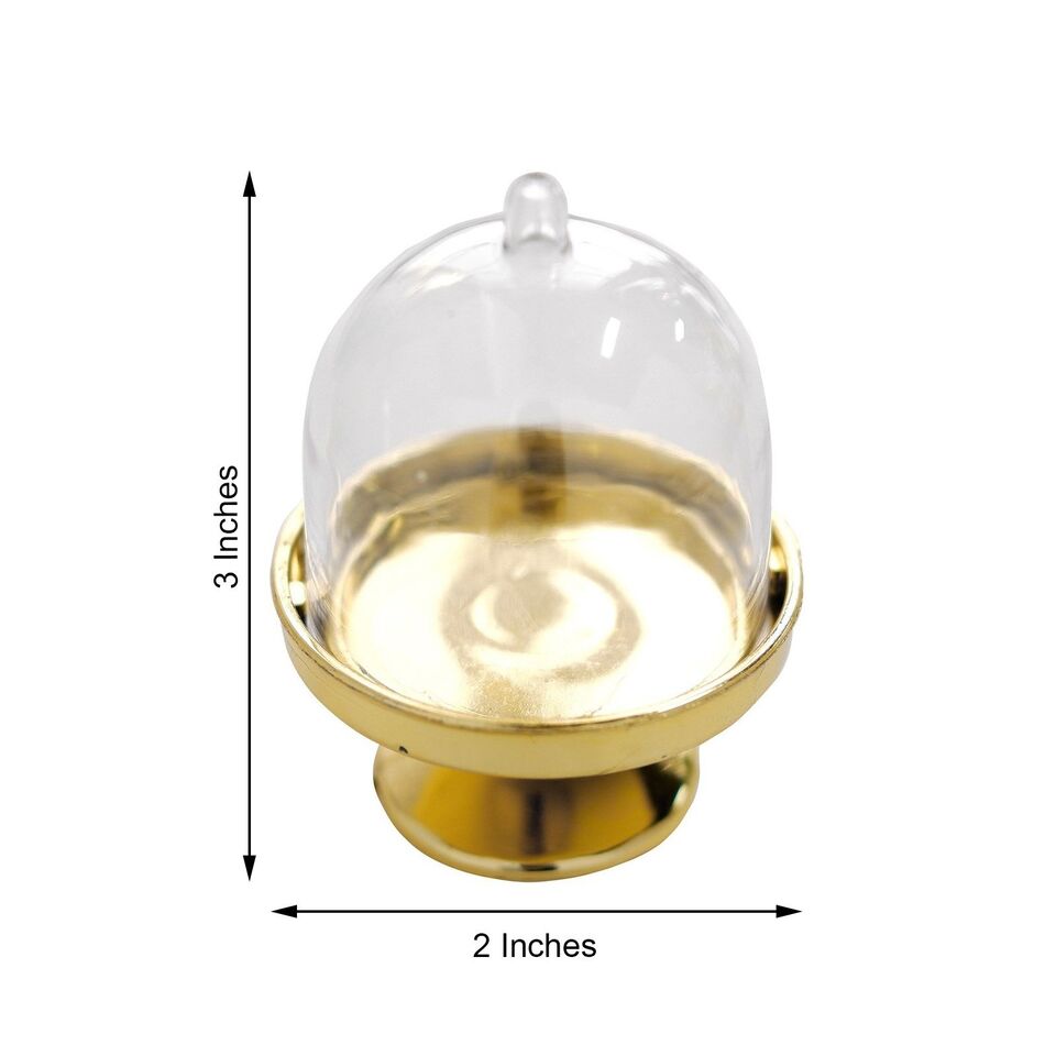 12 GOLD CLEAR 3&#x22; tall Mini Cake Stands with Dome Favor Holders