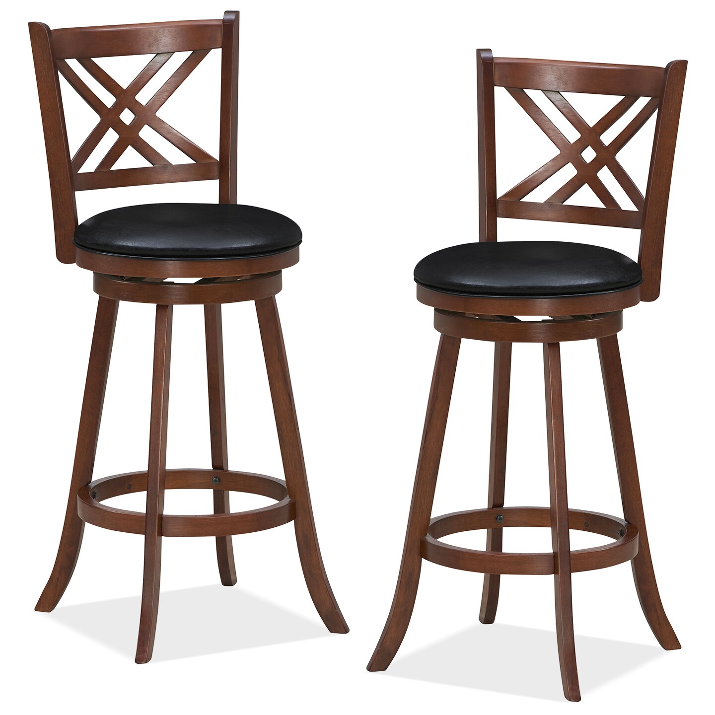 360° Swivel Upholstered Barstools Set Of 2 With Back And Footrest
