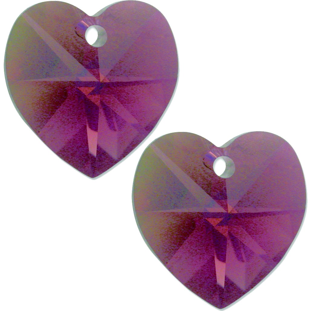2 Amethyst AB Swarovski Crystal Heart Charm 14mm New