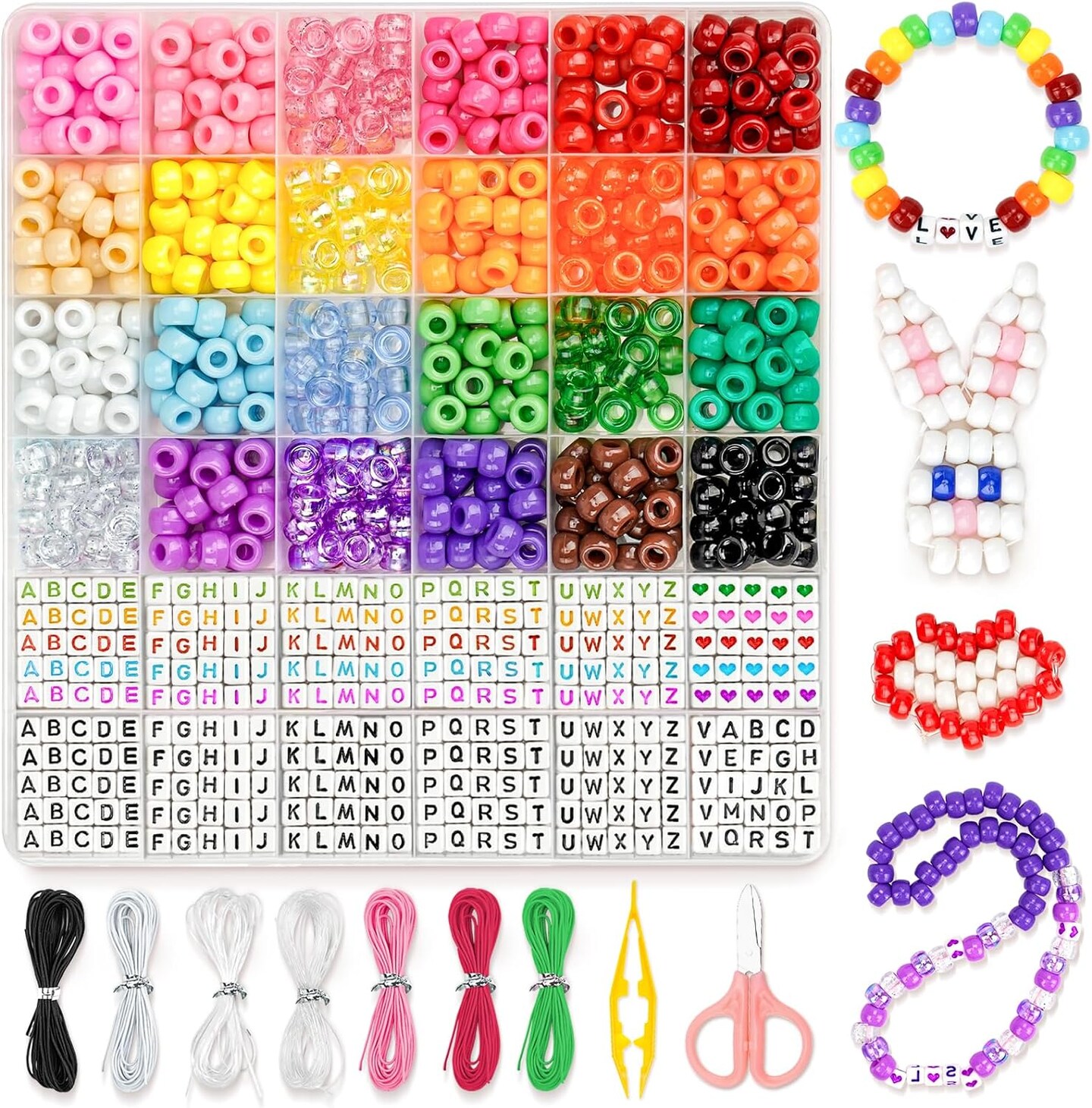 Friendship Bracelet Kit, 24 Colors Bracelet Making Kit Pony Beads for Jewelry Making, Letter Beads Heart Beads for Bracelet Making, Ideal Gifts for Teen Girls Kids Adults