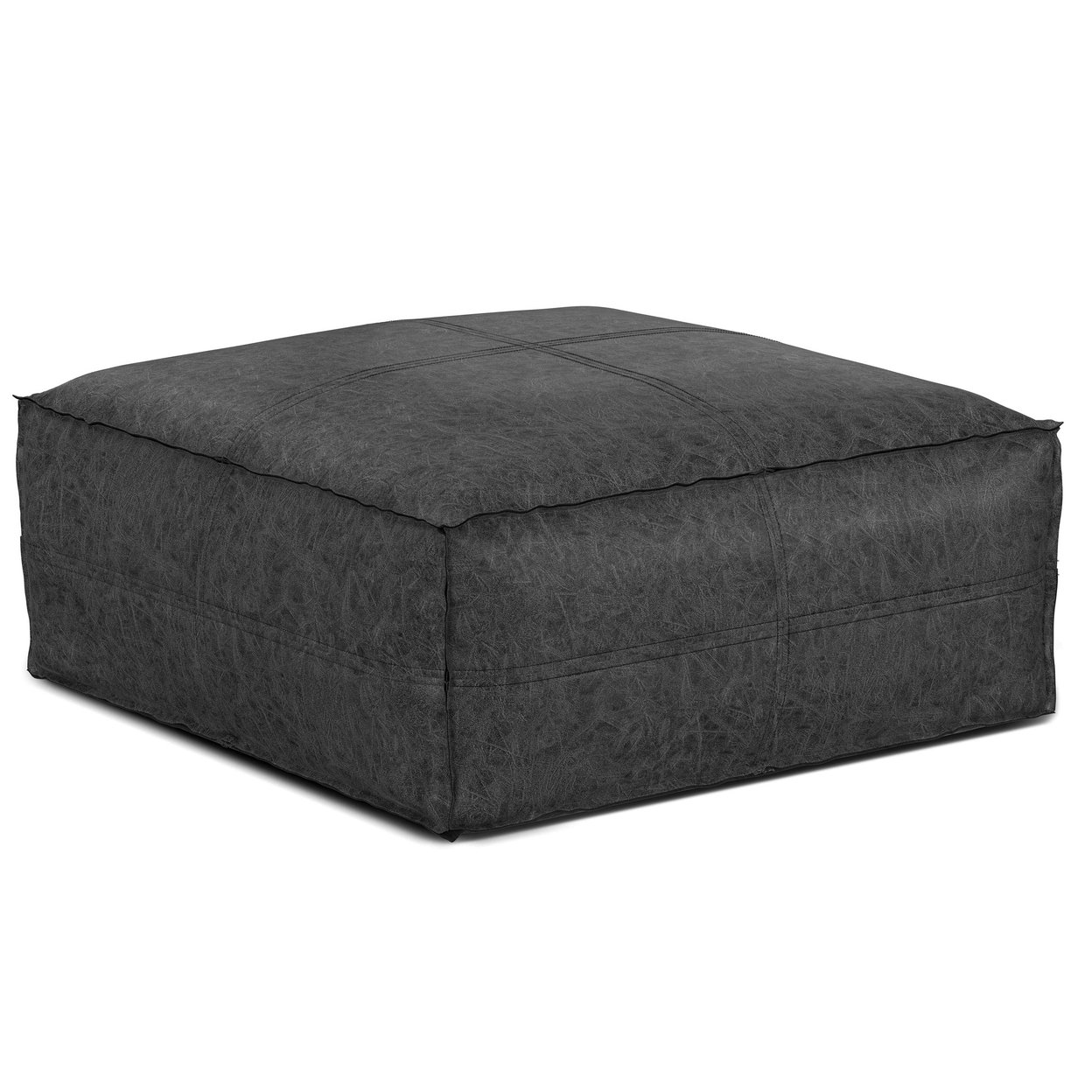 Simpli Home Brody Square Pouf, Footstool, Upholstered Faux Leather, Transitional