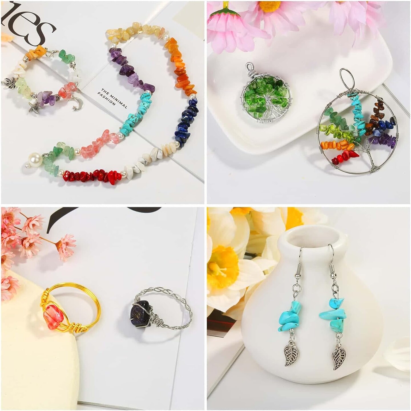 2278Pcs Crystal Beads for Jewelry Making Supplies, 48 Colors Ring Making Kit Crystals Jewelry Making Kit for Adults Bracelet Earring Necklace Making