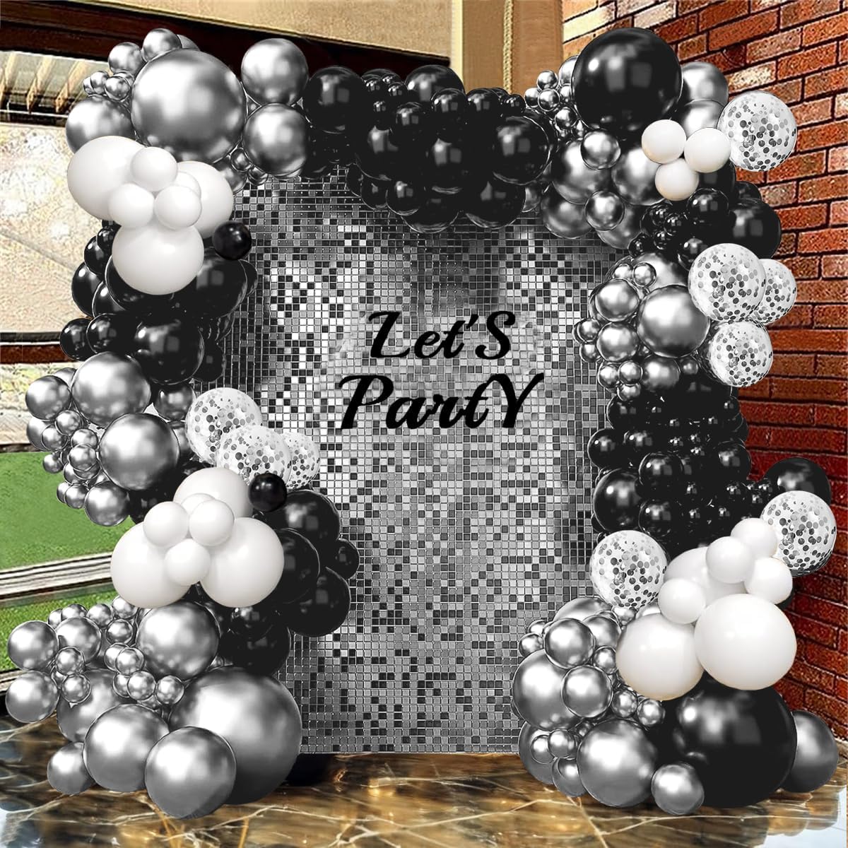 Black and Silver Balloons Garland Kit,119pcs Black White Metallic Silver and Silver Confetti Latex Balloons for Graduation Birthday Engagement Party Decorations