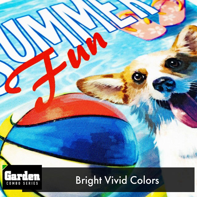 G128 Combo Pack: Garden Flag Stand Black 36x16 Inch &#x26; Garden Flag Summer Fun with Dog in Pool 12x18 Inch