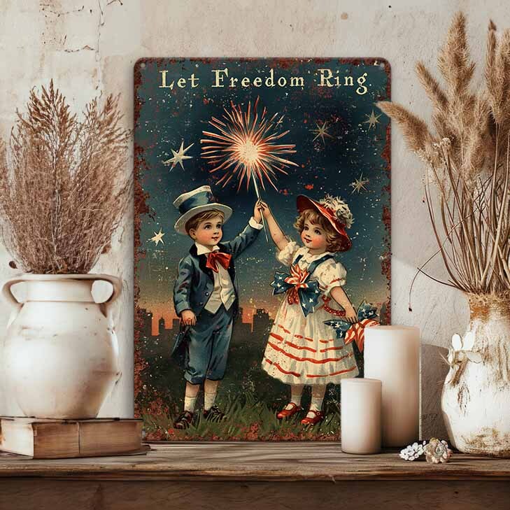 Primitive Victorian July 4th Decor - Vintage Postcard Art Sign