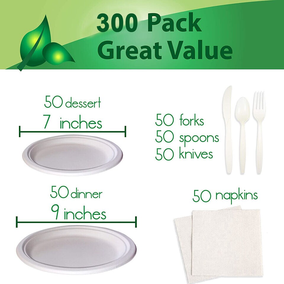 300 PCS Disposable Eco-Friendly Premium Party Supply Dinnerware