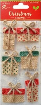 Little Birdie Christmas Burlap Sticker Embellishment 6/Pkg-Presents