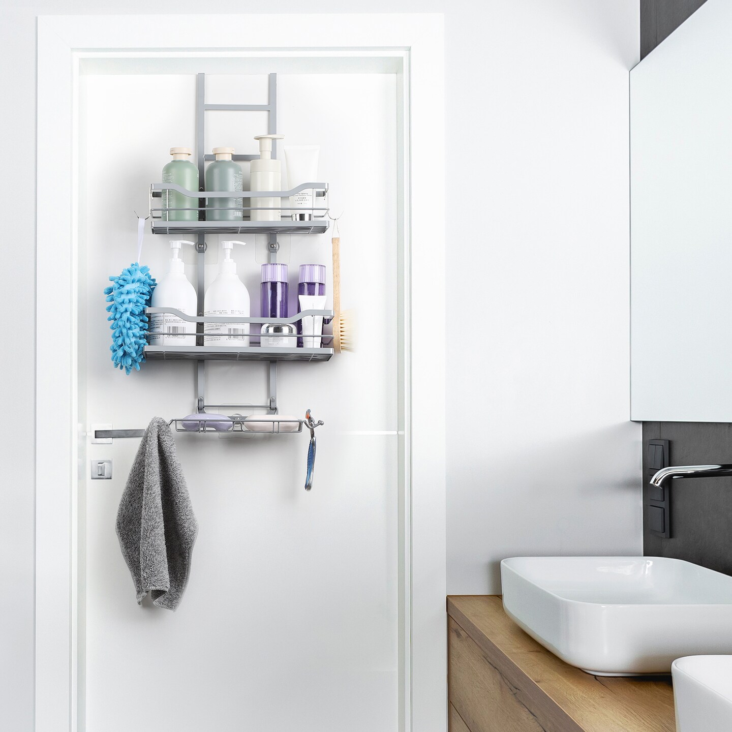 2 Tier Hanging Shower Organizer Over Door Metal Organizer Shelves Storage Rack