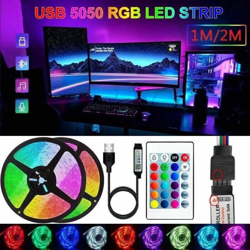 5050 RGB LED Strip Lights TV Back Light 2M/6.6ft