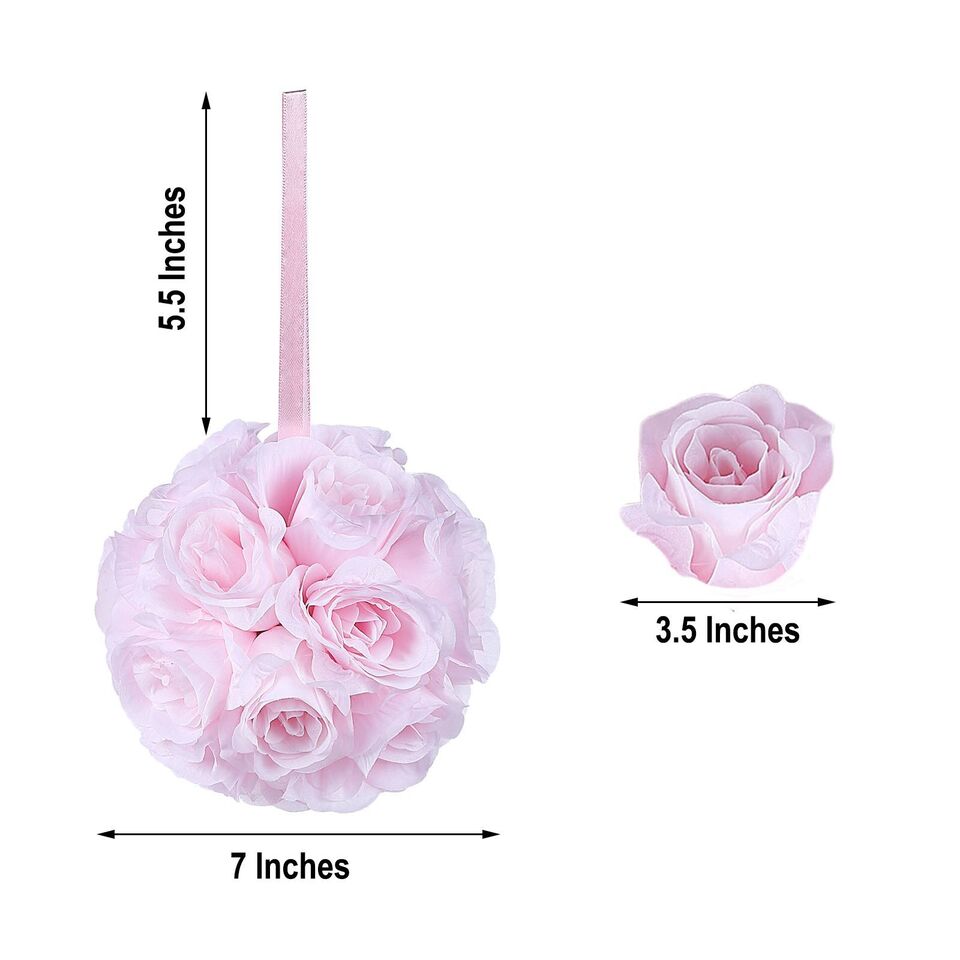 2 BLUSH 7&#x22; Silk Roses Flowers Kissing Balls Wedding Events Centerpieces