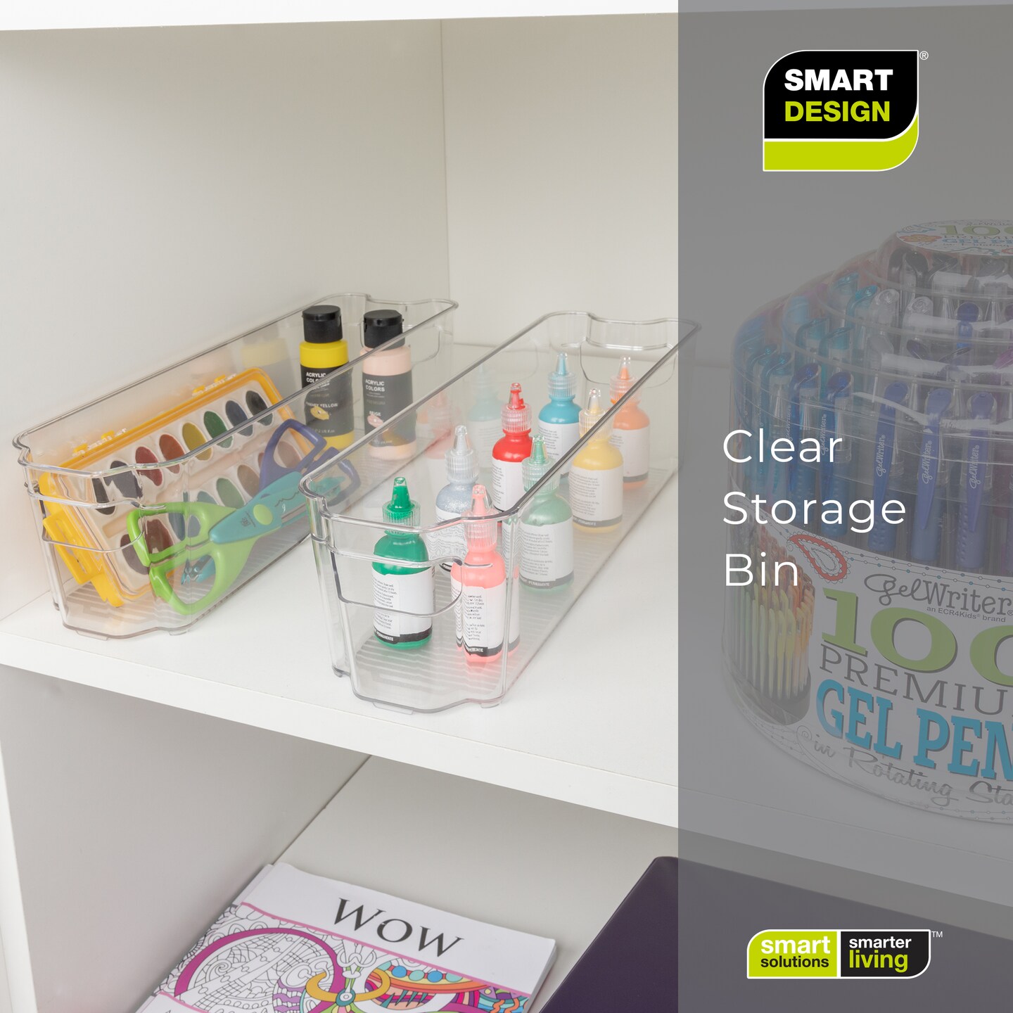Smart Design Stackable Set of 4 Refrigerator Bins with Handle - 4 x 15 Inch - Clear