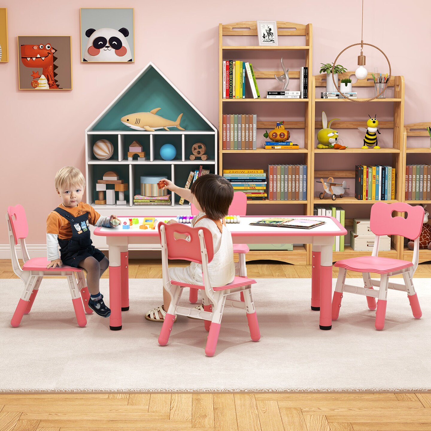 Kids Table And Chairs Set For 4 With Graffiti Desktop