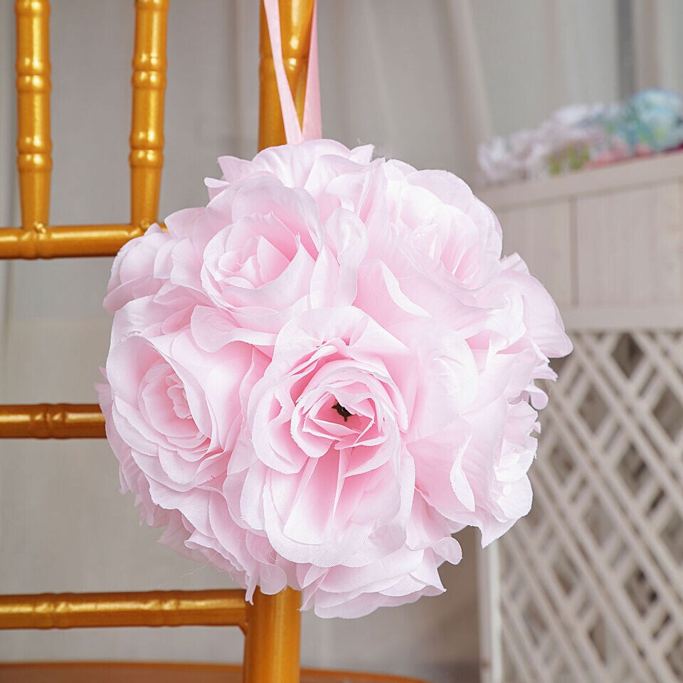 2 BLUSH 7&#x22; Silk Roses Flowers Kissing Balls Wedding Events Centerpieces