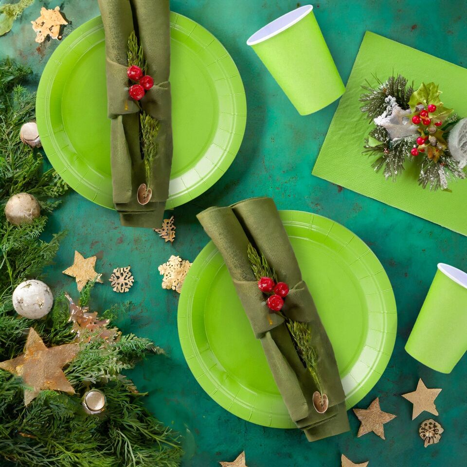 24 Set Green Party Supplies Disposable Dinnerware Set Paper Plates