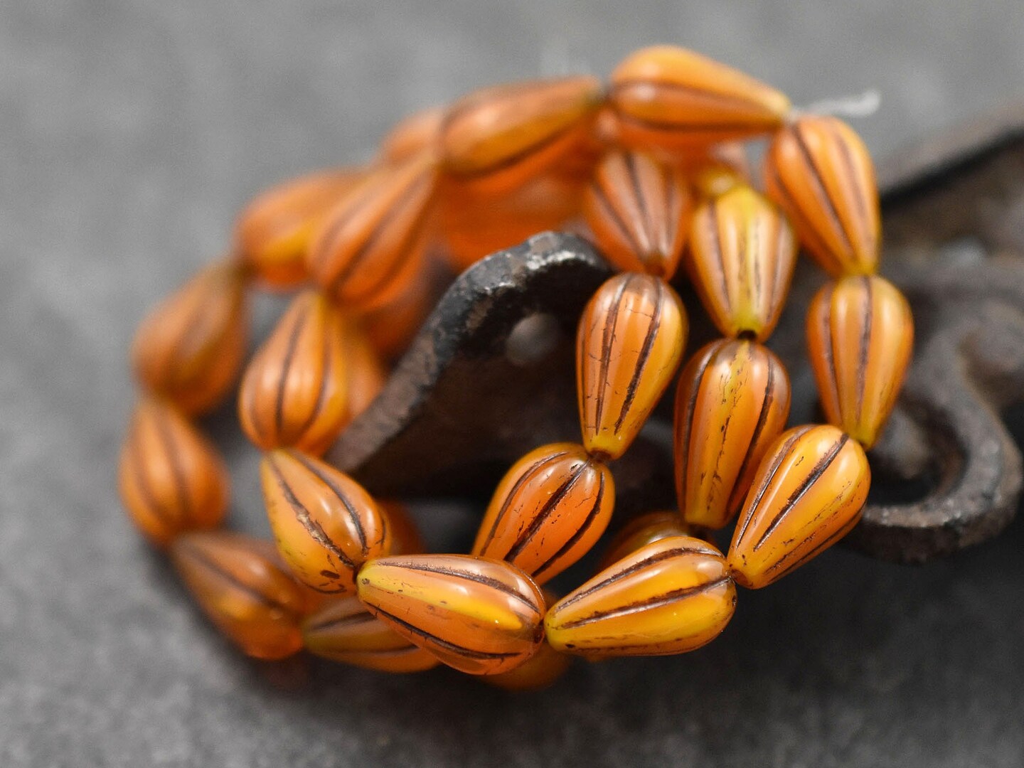 *6* 13x8mm Bronze Washed Orange Opaline Melon Drop Beads
