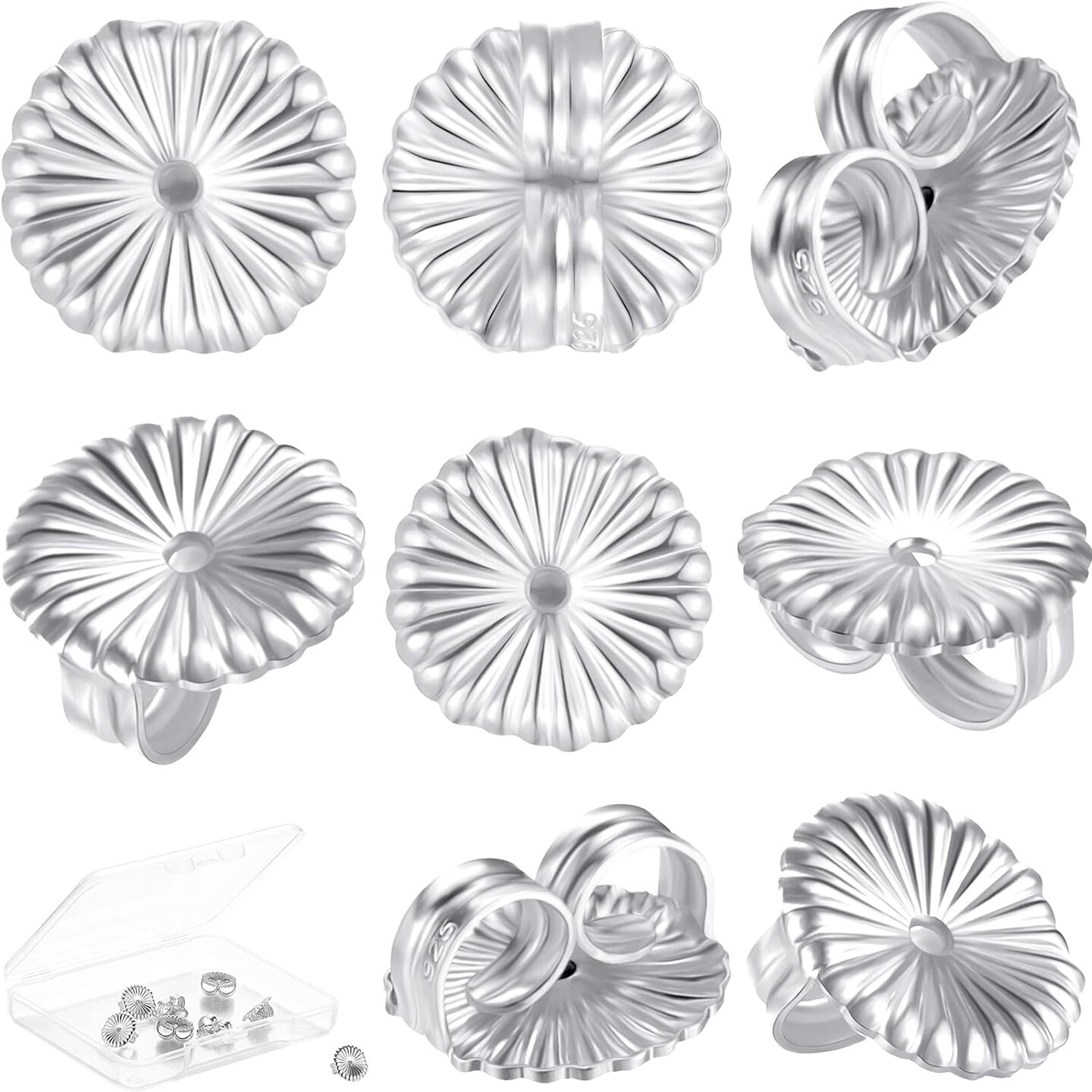 8 Pieces Earring Backs for Droopy Ears Large Earring Backs for Studs Replacement Secure Earring Lifters for Heavy Earring (Silver,9 mm)