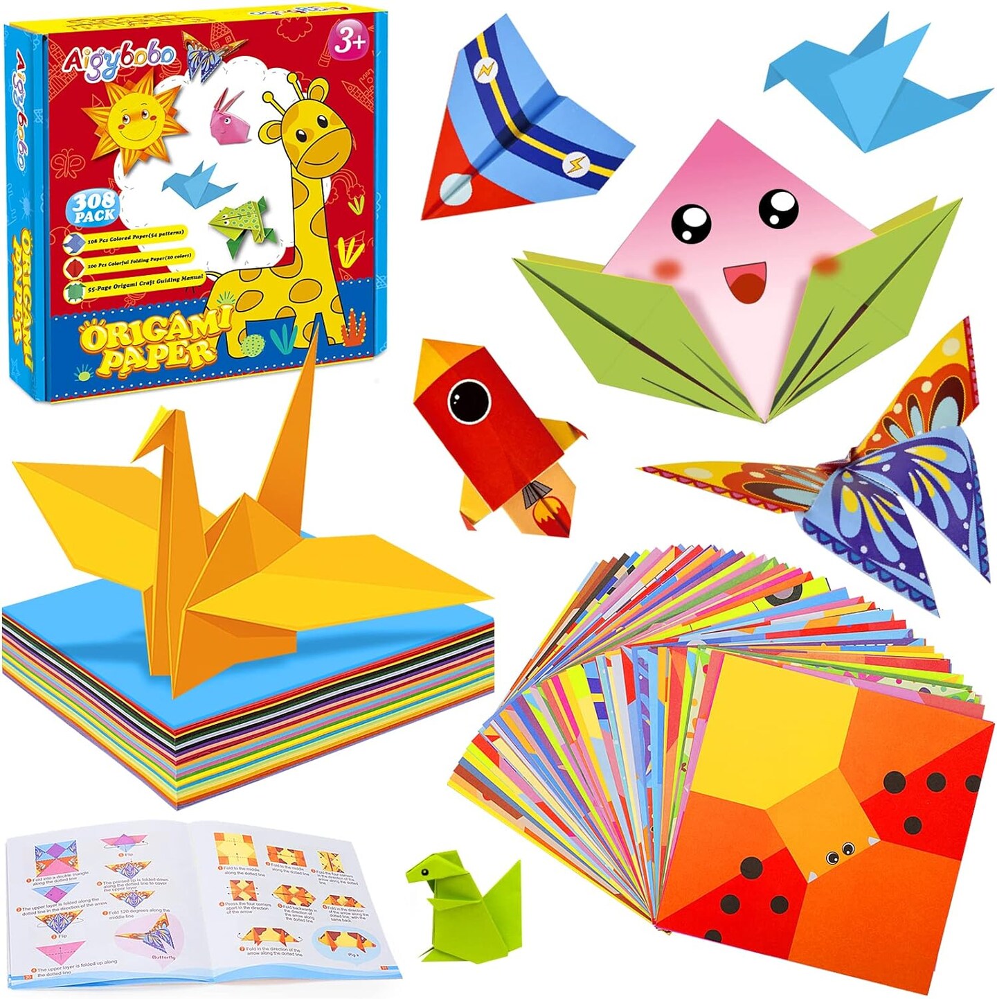 308-Pieces Origami Paper Set with Instruction Book