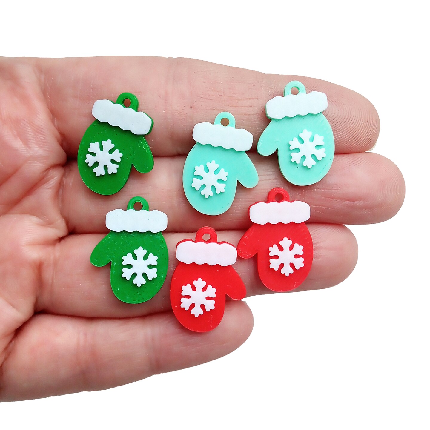 Cute Mitten Charms for Christmas Crafts, 6 pieces, Adorabilities