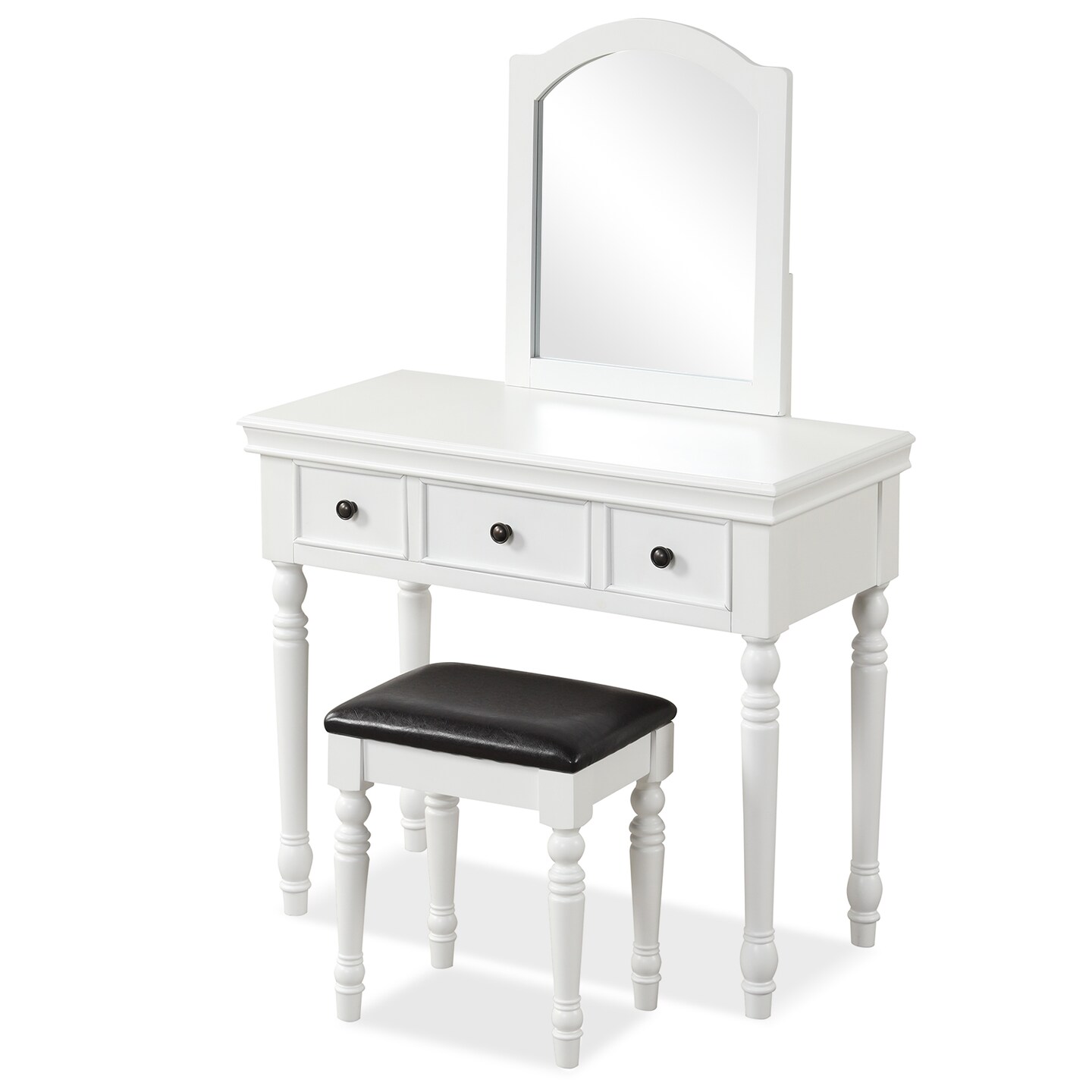 Makeup Vanity Table And Stool Set With Detachable Mirror And 3 Drawers Storage