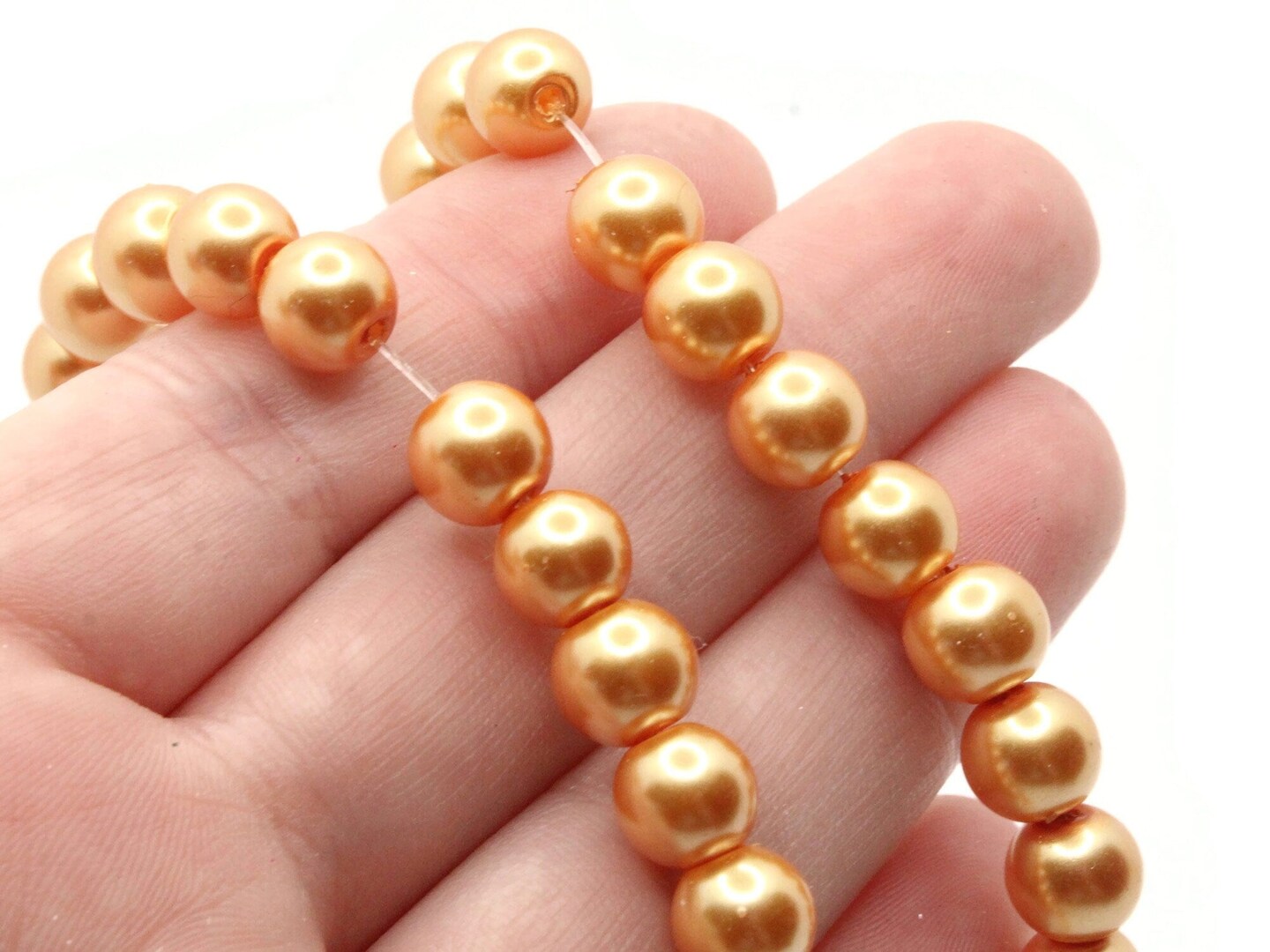 53 8mm Orange Glass Round Pearl Beads