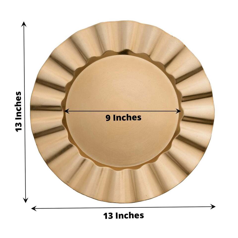 24 GOLD 13&#x22; Round Scalloped Trim Charger Plates