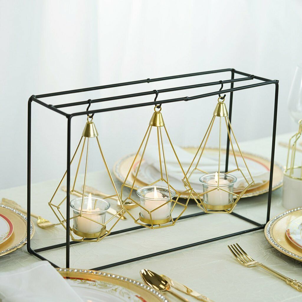 3 8-Inch tall Gold Geometric Tealight Votive Candle Holders