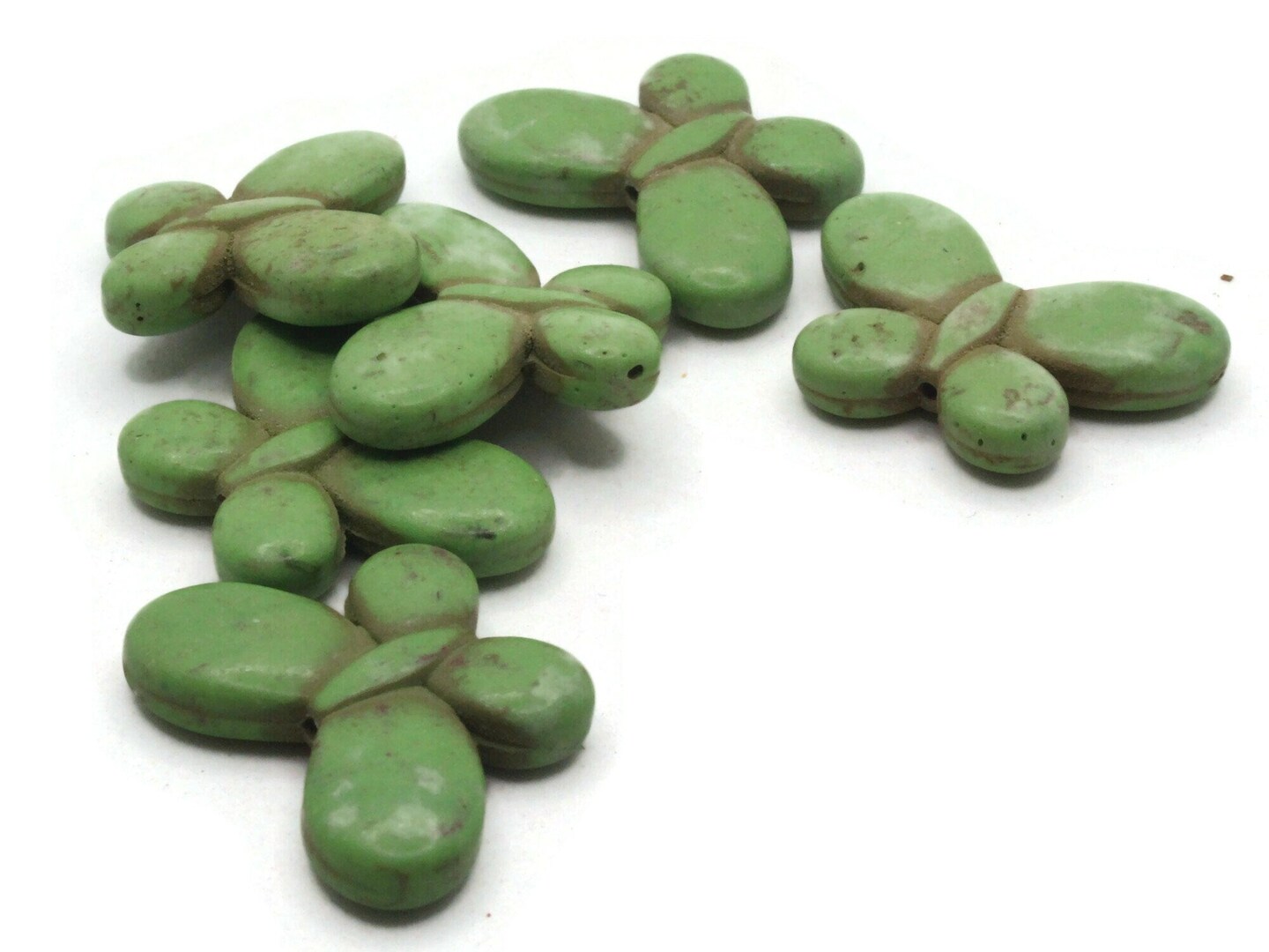 6 35mm Butterfly Dyed Green Synthetic Turquoise Stone Beads