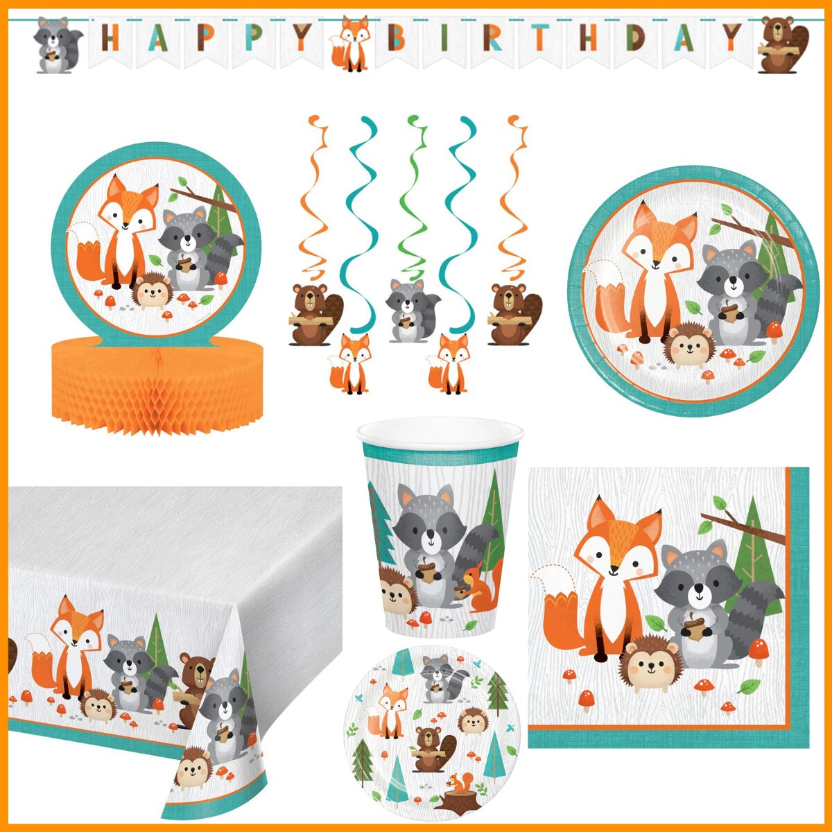 Wild One Woodland Birthday Party Kit for 8 (48 Total Items)