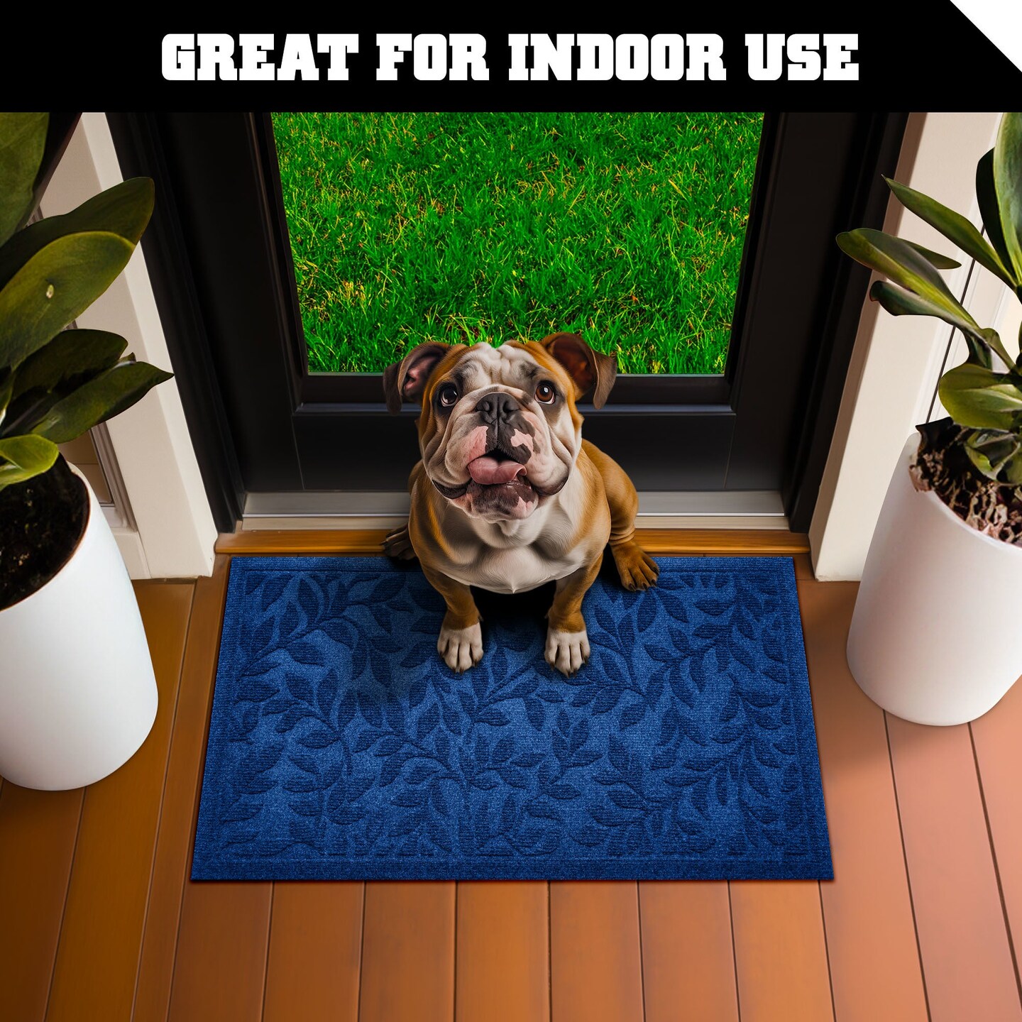 G128 Home Entrance Blue Leaves Door Mat | 17x29.5 In | Thick Absorbent Natural Rubber Non Slip, Indoor/Outdoor, Easy Clean, Welcome Mats for Front Door/Patio/Garage