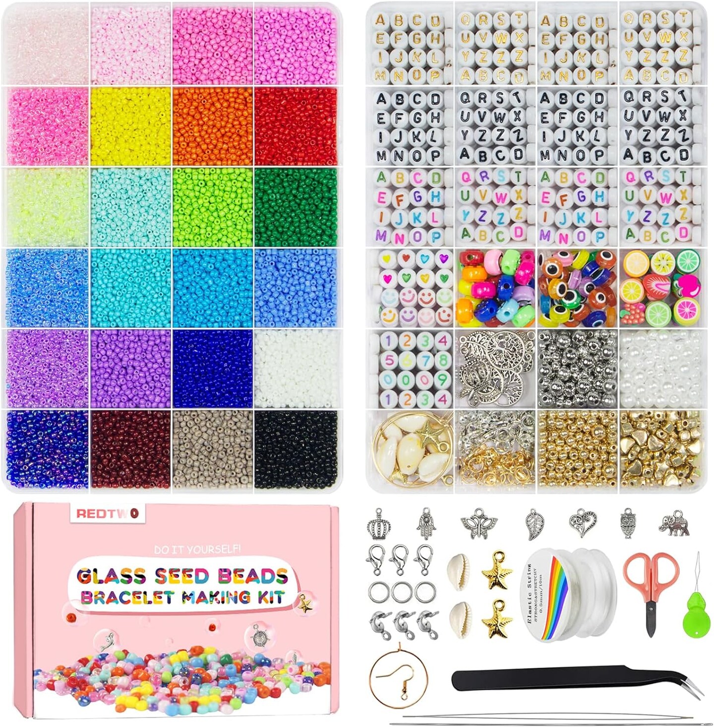 32500pcs 2mm Glass Seed Beads for Bracelets Jewelry Making Kits,Small ...