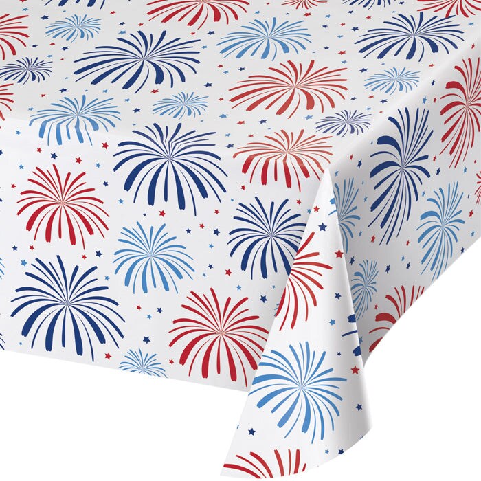 Patriotic Patterns Plastic Tablecover, 54&#x22; X 102&#x22; All Over Print