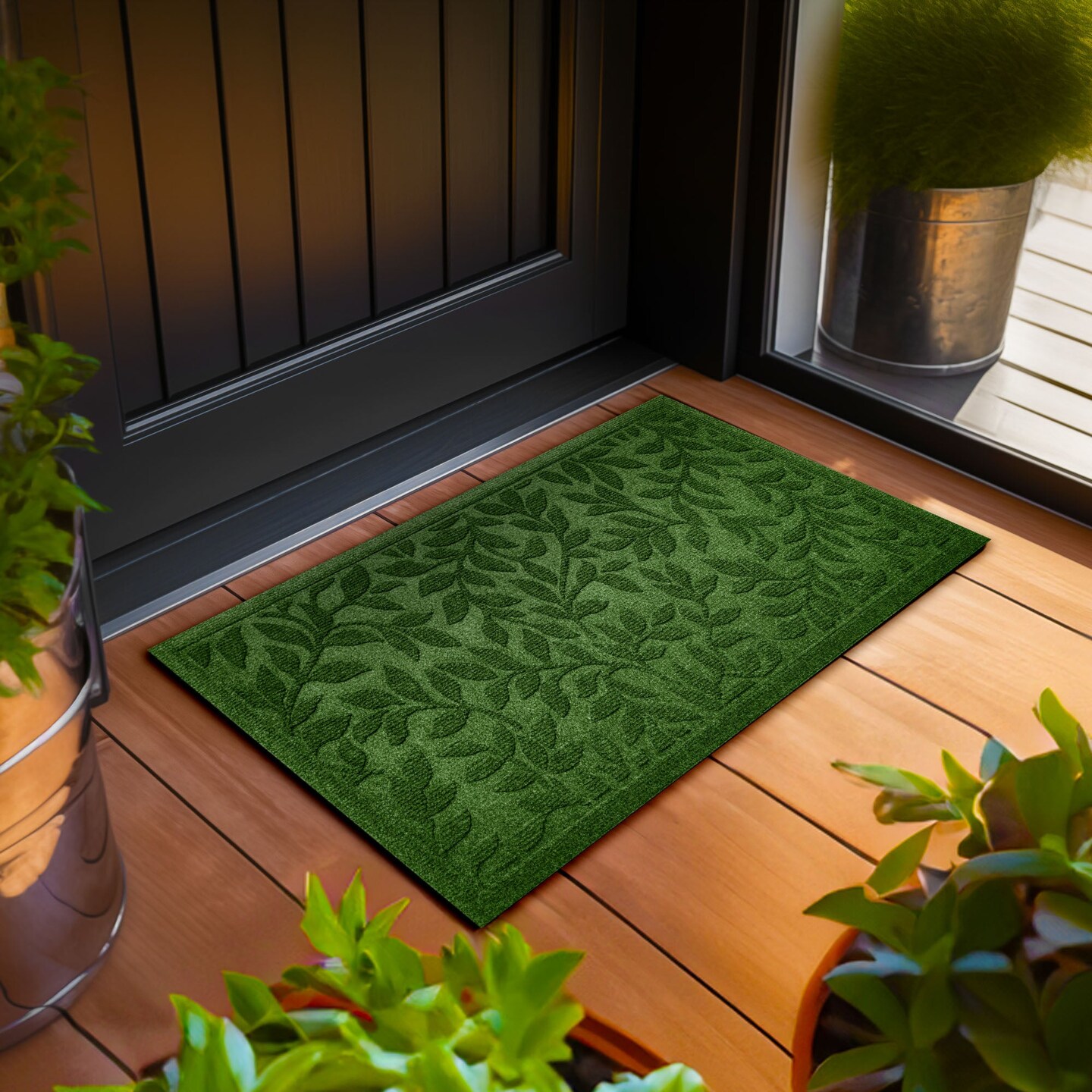 G128 Home Entrance Green Leaves Door Mat | 17x29.5 In | Thick Absorbent Natural Rubber Non Slip, Indoor/Outdoor, Easy Clean, Welcome Mats for Front Door/Patio/Garage