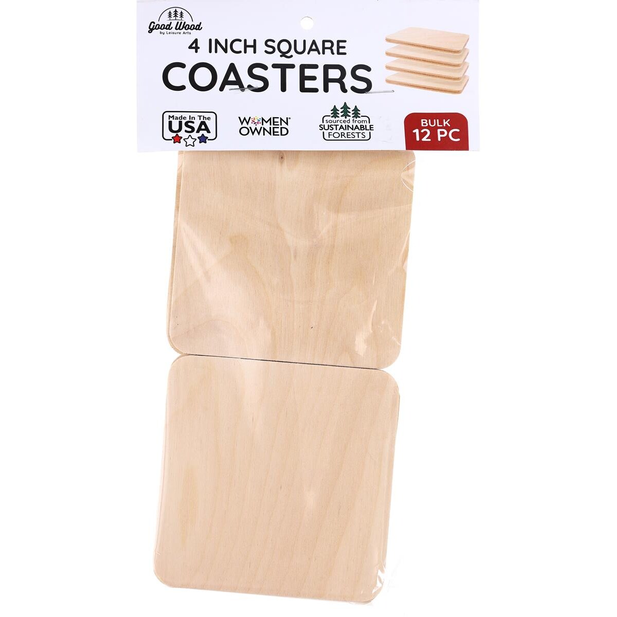 Good Wood By Leisure Arts Coaster Rounded Square 4" X 4" - 12 Pieces Round Wooden Craft Squares - Unfinished Square Wooden Coaster 4 Inch X 4 Inch Wood Squares Blank For Diy Coasters And Crafts