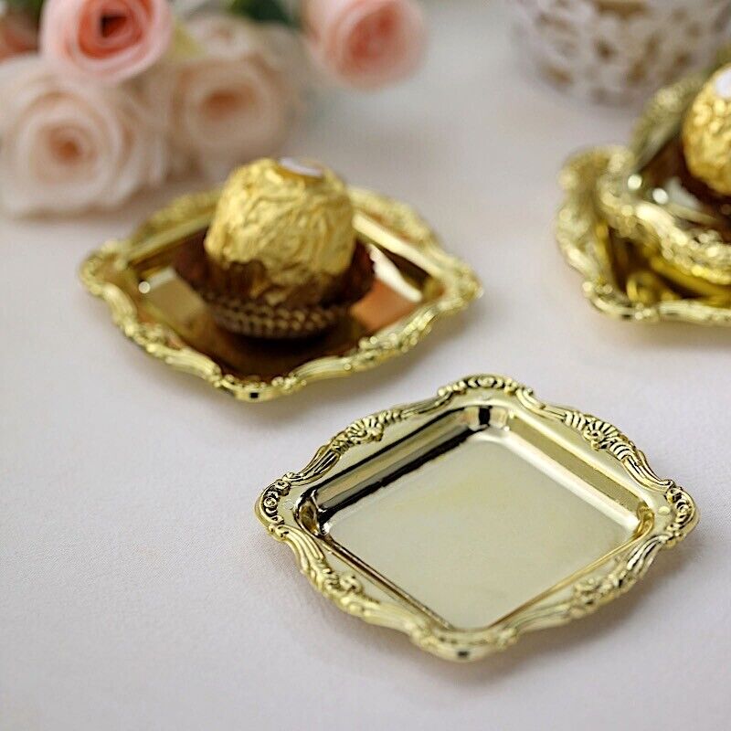 12 GOLD 3&#x22; Metallic Mini Square TRAYS Wedding Favor GIFT HOLDERS