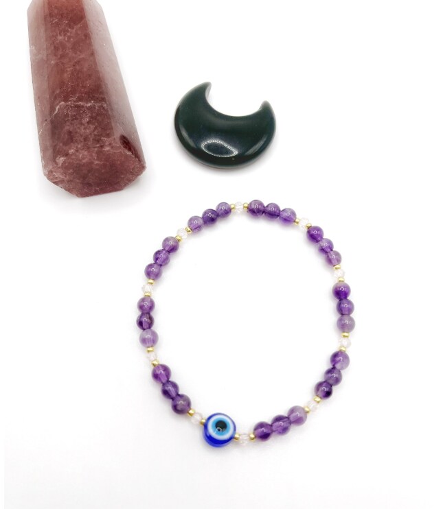 Amethyst Evil Eye Elastic Bracelet