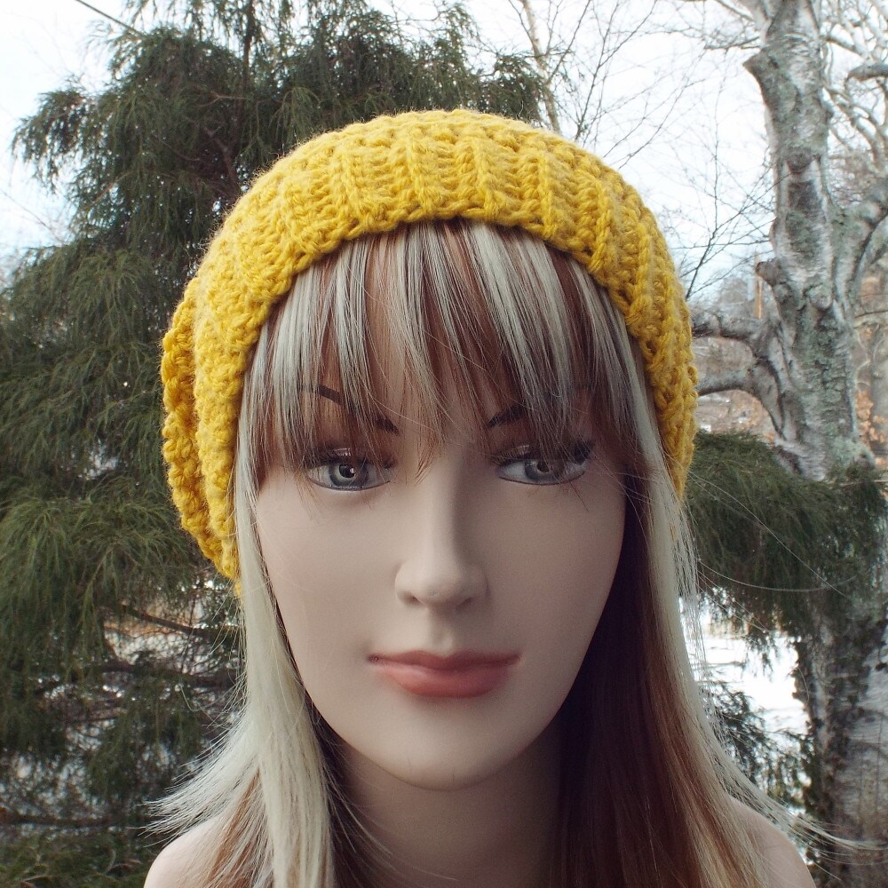 Mustard Crochet Hat Women, Ladies Beanie Hat in Dark Yellow Color,  Lightweight Handmade Cap, Femme Winter Bonnet 