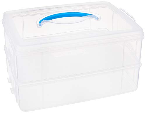 Snapware Snap &#x27;N Stack Portable Storage Bin for Tools and Craft, 14.1 x 10.5-Inch Clear BPA-Free Container, Tool Box with Stackable Trays, Microwave, Freezer and Dishwasher Safe