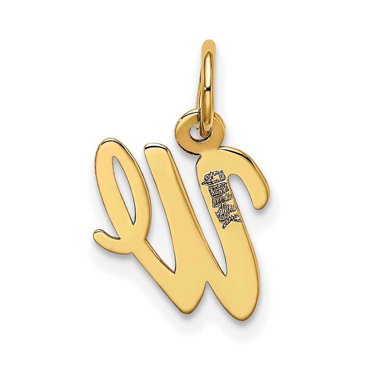 14K Yellow Gold Small Script Initial Letter W Charm Jewerly 17mm x 8mm