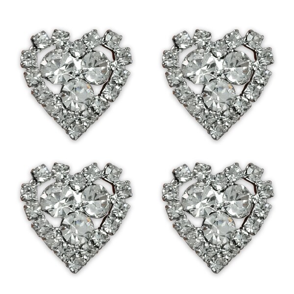 16mm Petite Heart Rhinestone Button - 4 PK