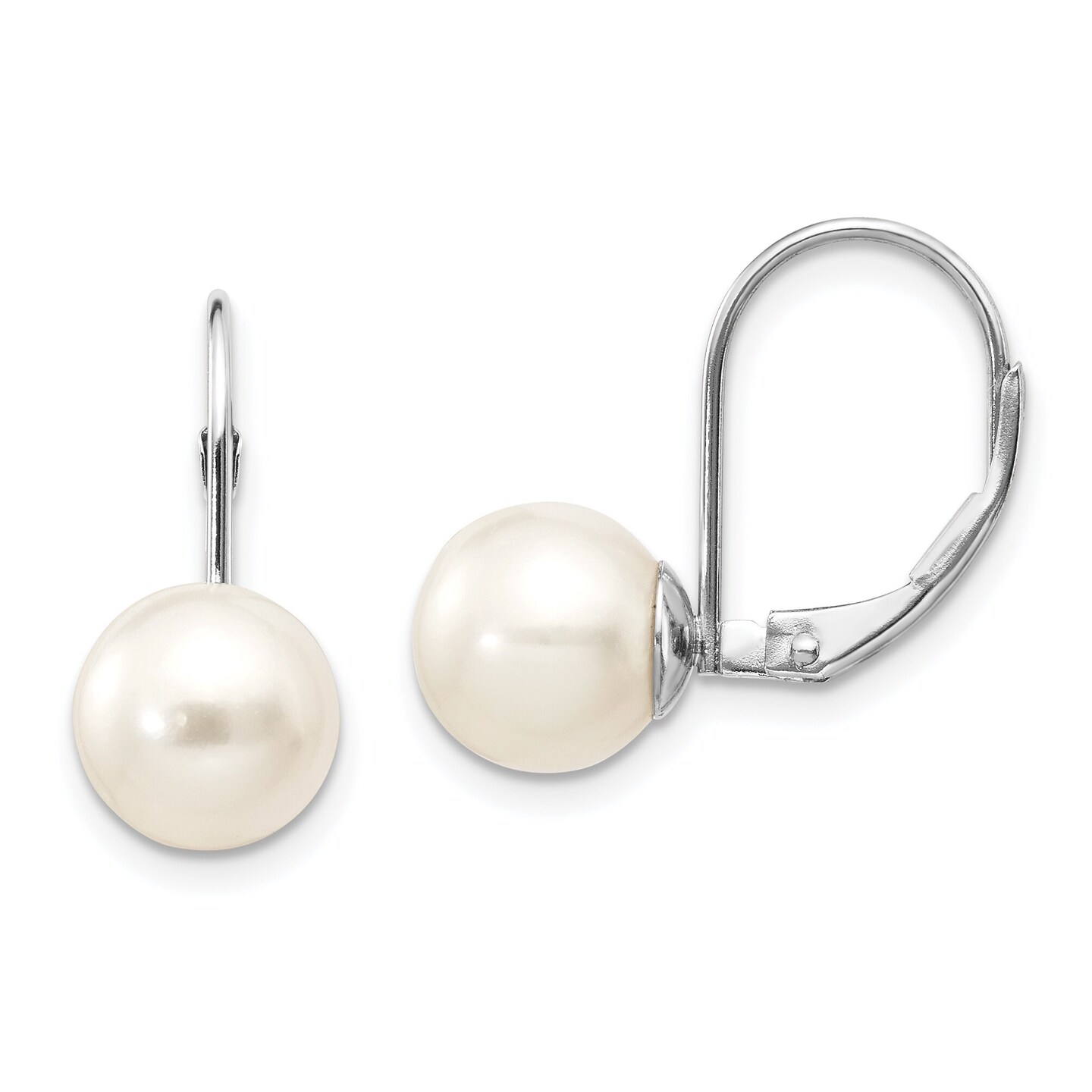 14K Gold Pearl Lever Back Earrings Ear Jewelry New 17 X 8.5mm 