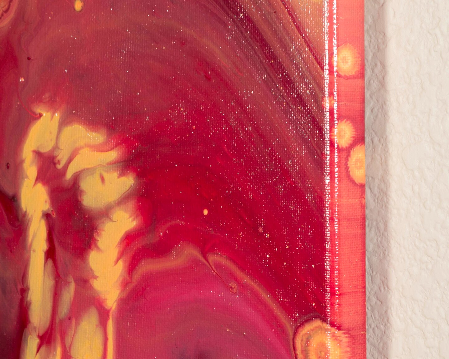 Original Abstract Acrylic Pour Painting 16x20 Inch Stretched Canvas, Red, Gold, hotsell Orange and Black