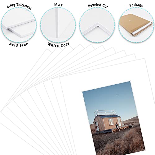Golden State Art, Pack of 25, Acid-Free White Pre-Cut 8x10 Picture Mat for 5x7 Photo with White Core Bevel Cut Frame Mattes