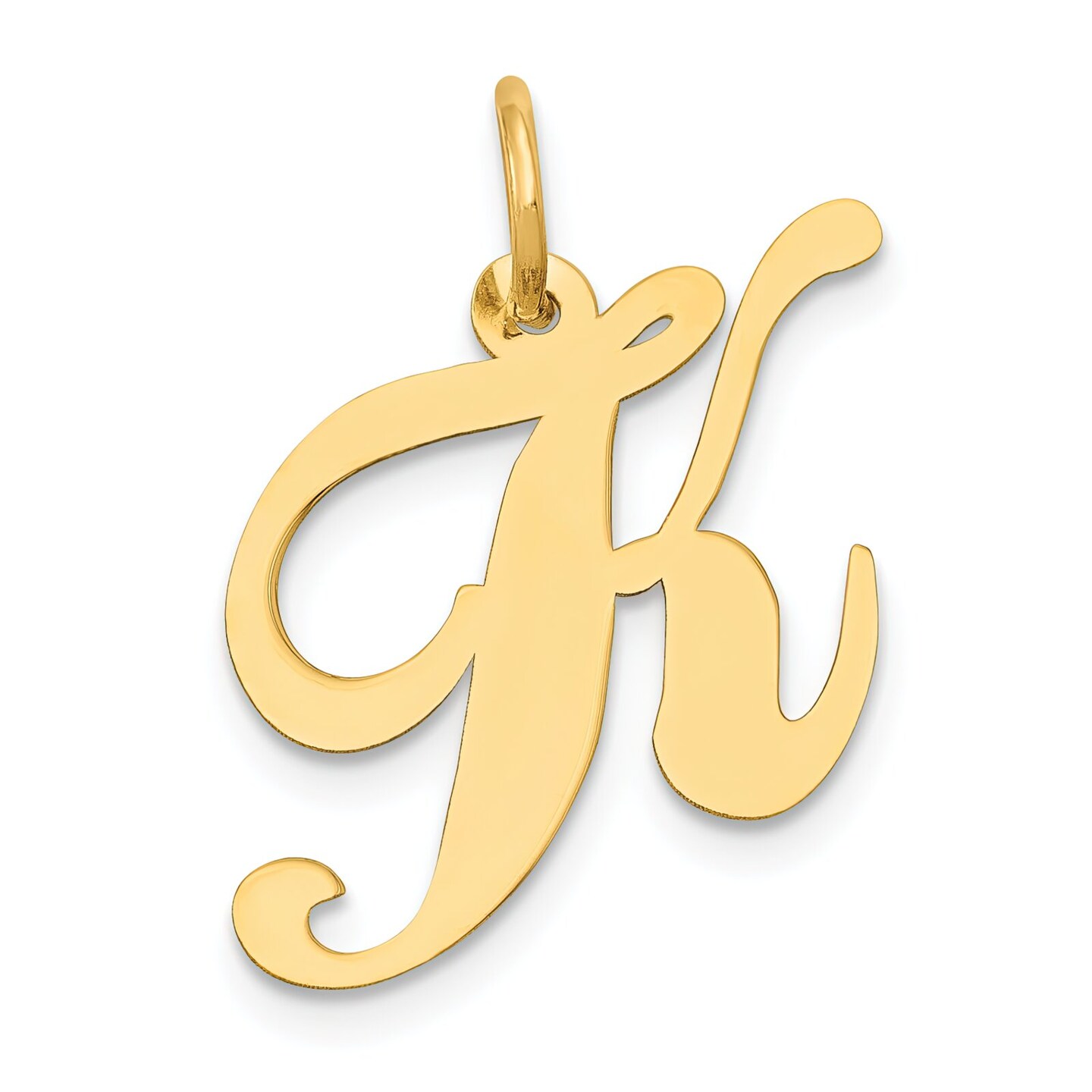 14K Yellow Gold Medium Fancy Script Initial K Charm Jewerly