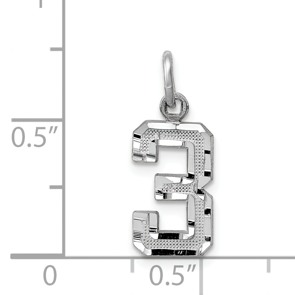 14K White Gold Small Number 3 Charm Pendant FindingKing Jewerly 19mm x 7mm