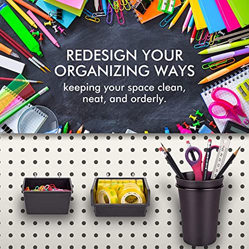 12 Pack Set Pegboard Bins PegBoard Cups with Hooks & Loops , Peg Hooks Assortment Organizer Accessory, Various Tools Storage Arrange System Kit, for Garage Craft Workshop Workbench Hobby Office