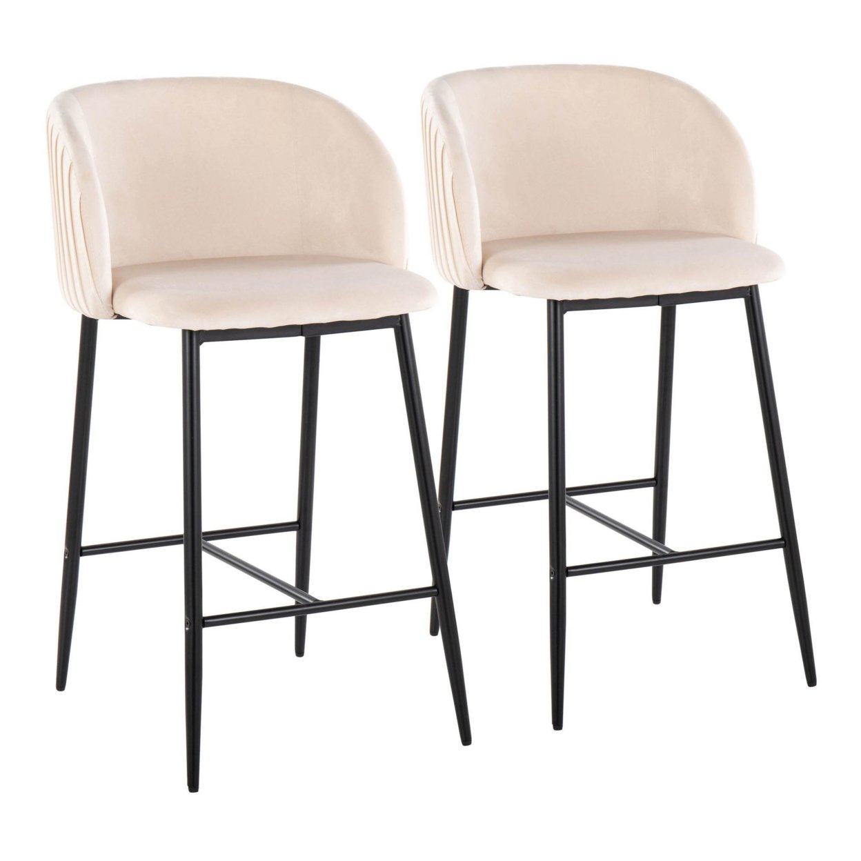 Lumisource Fran Pleated Contemporary Fixed-Height Counter Stool In Black Metal And White Velvet - Set Of 2