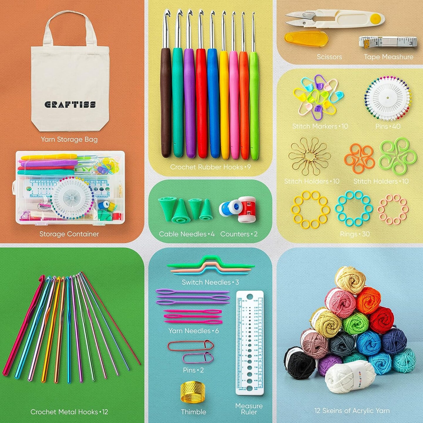 Starter Craft Kit Crochet, Bags, assorted colours, 1 pack